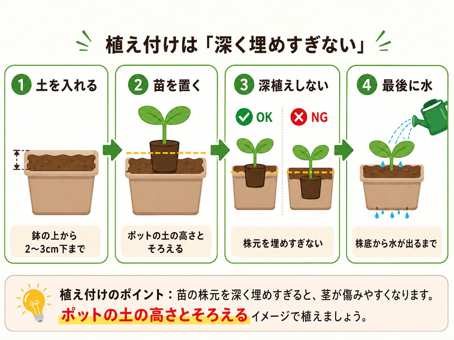 ピーマン苗の植え付け手順の図解