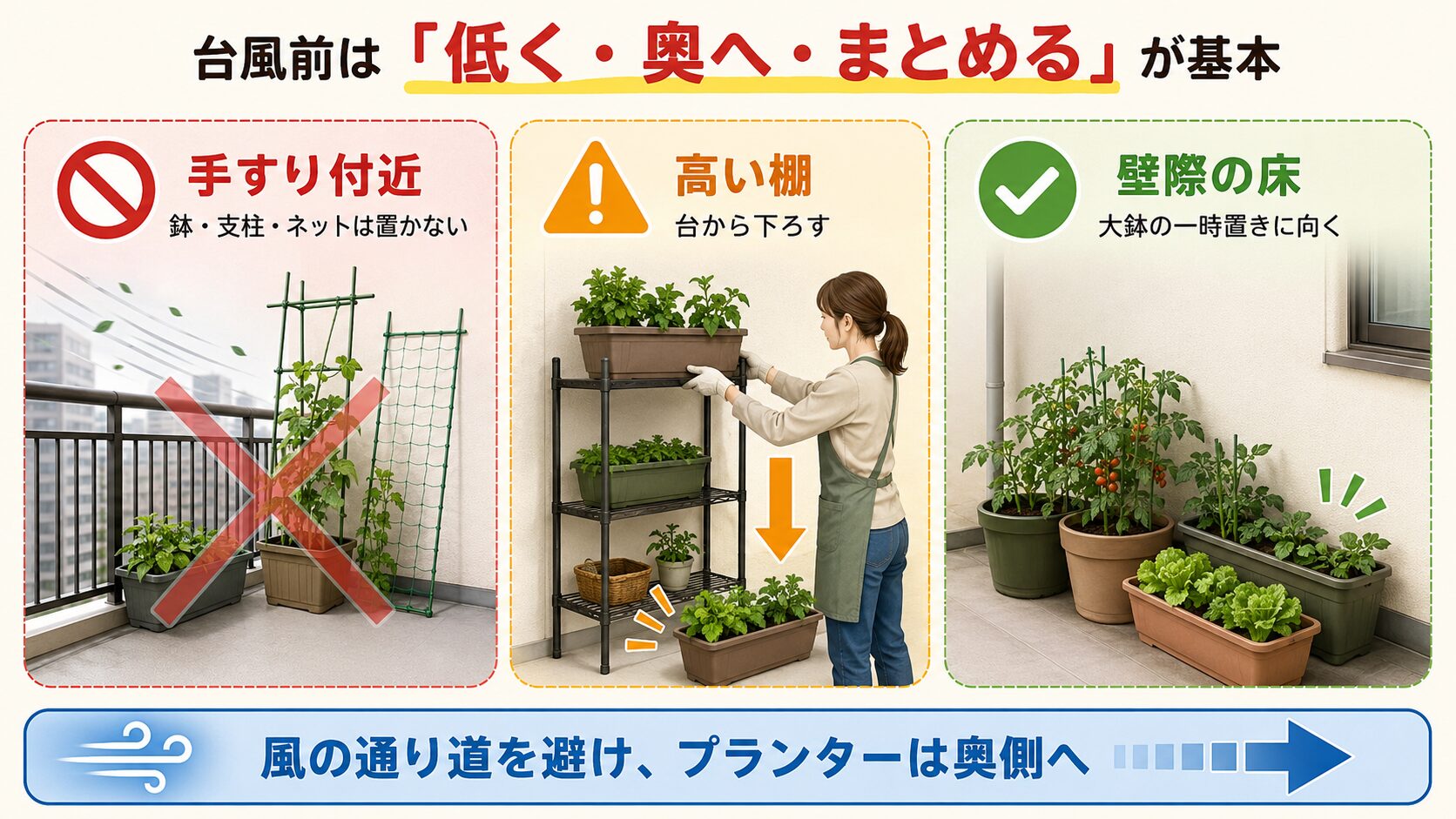 ベランダでのプランターの安全な置き方