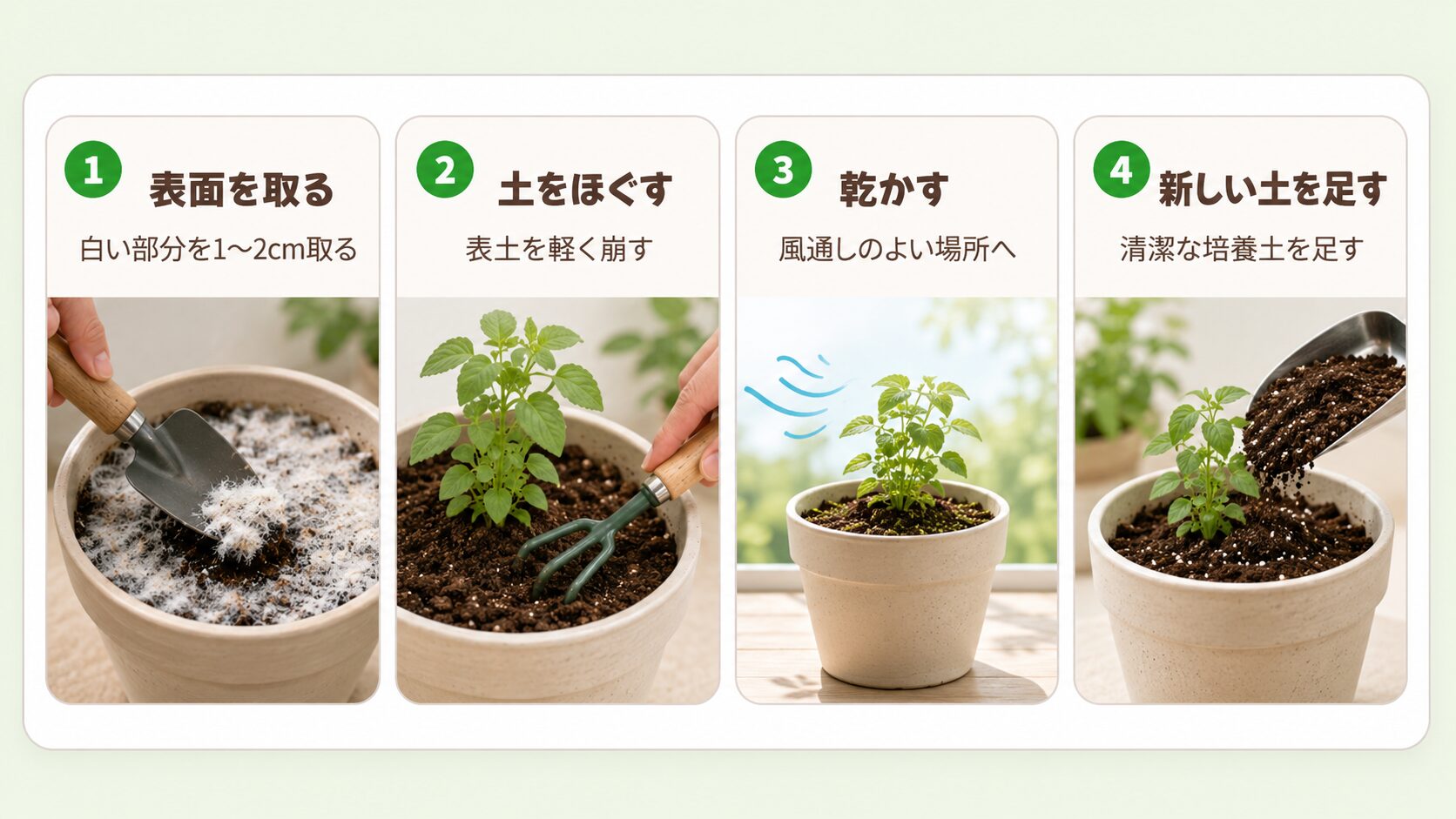 白いカビが出た土の対処法4ステップ