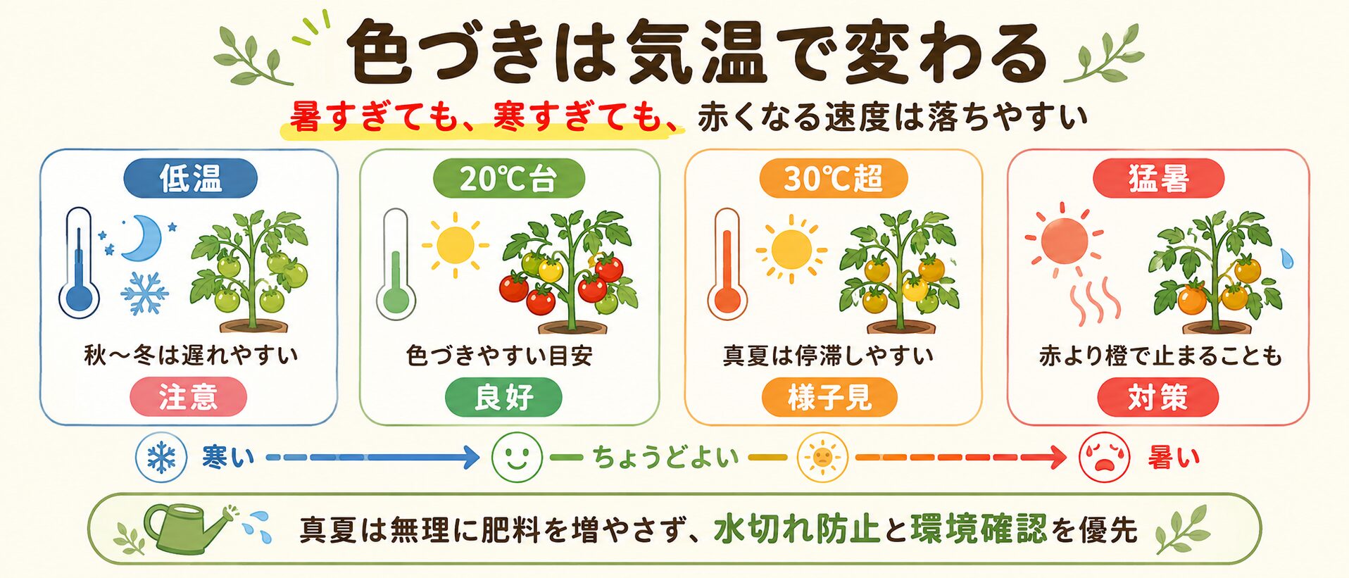 ミニトマトの色づきと気温の関係を示した図解