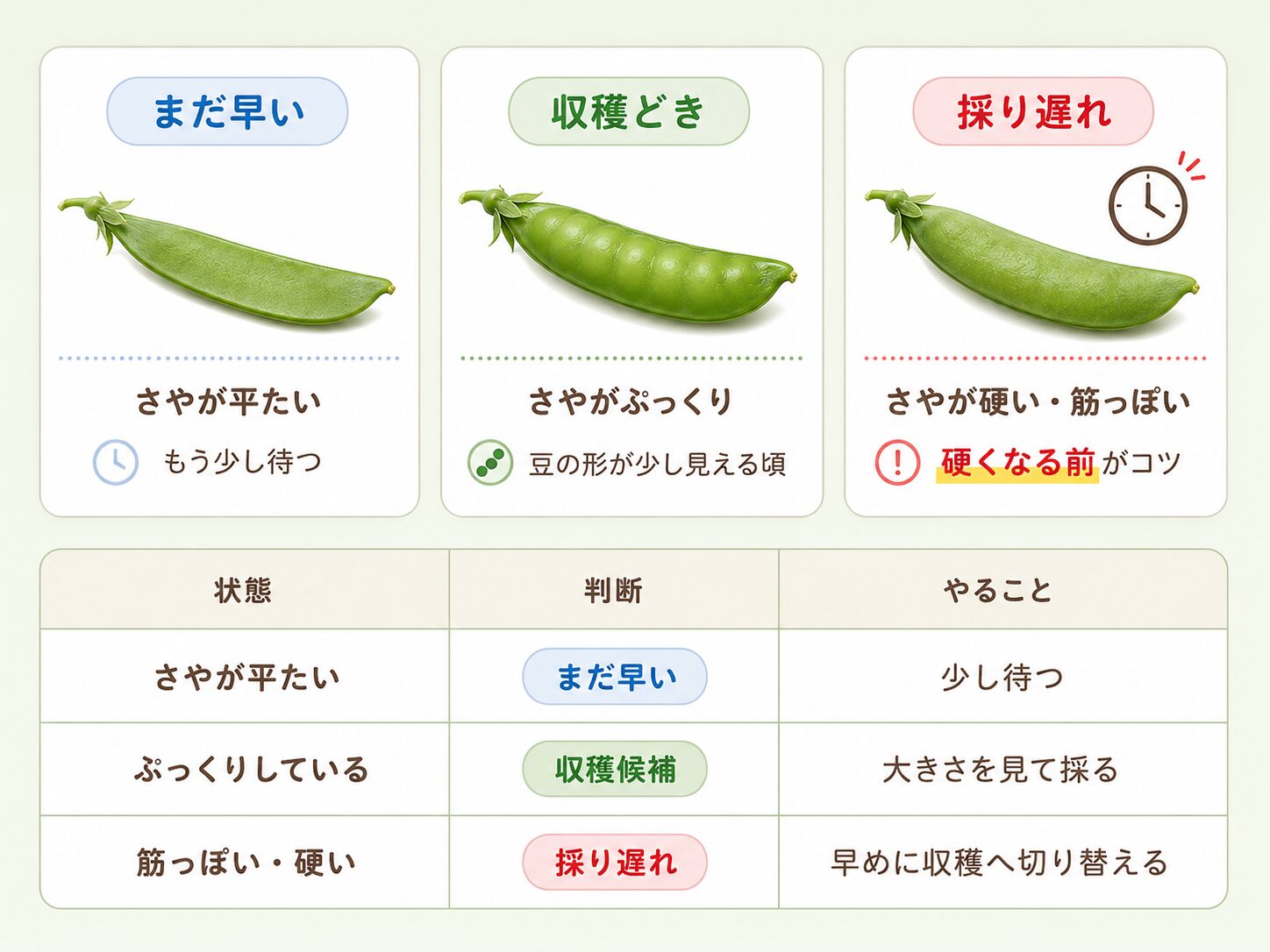 スナップエンドウの収穫タイミングと採り遅れの見分け方