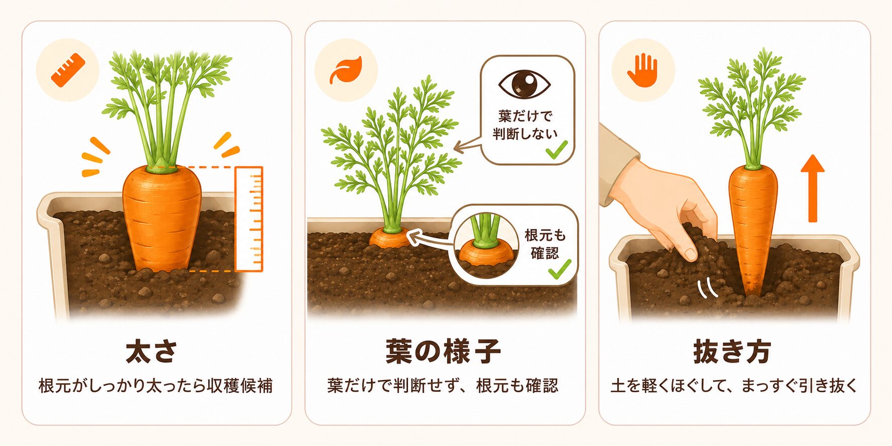 にんじんの収穫タイミングと抜き方