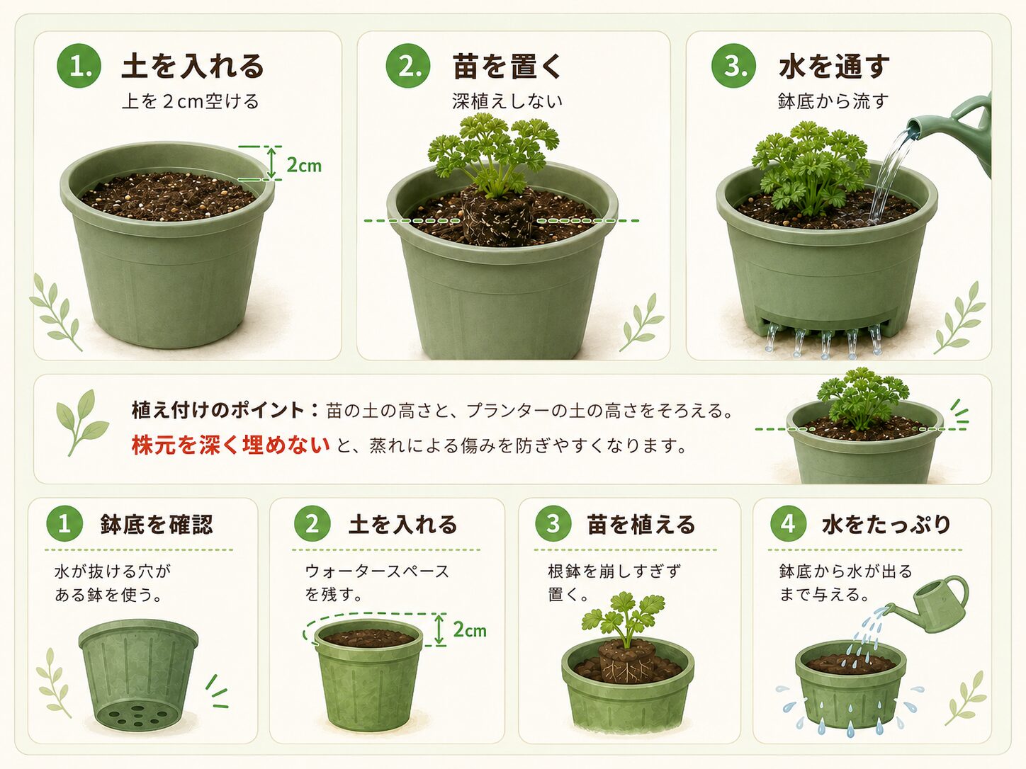 パセリ苗の植え付け手順と水やりの流れ