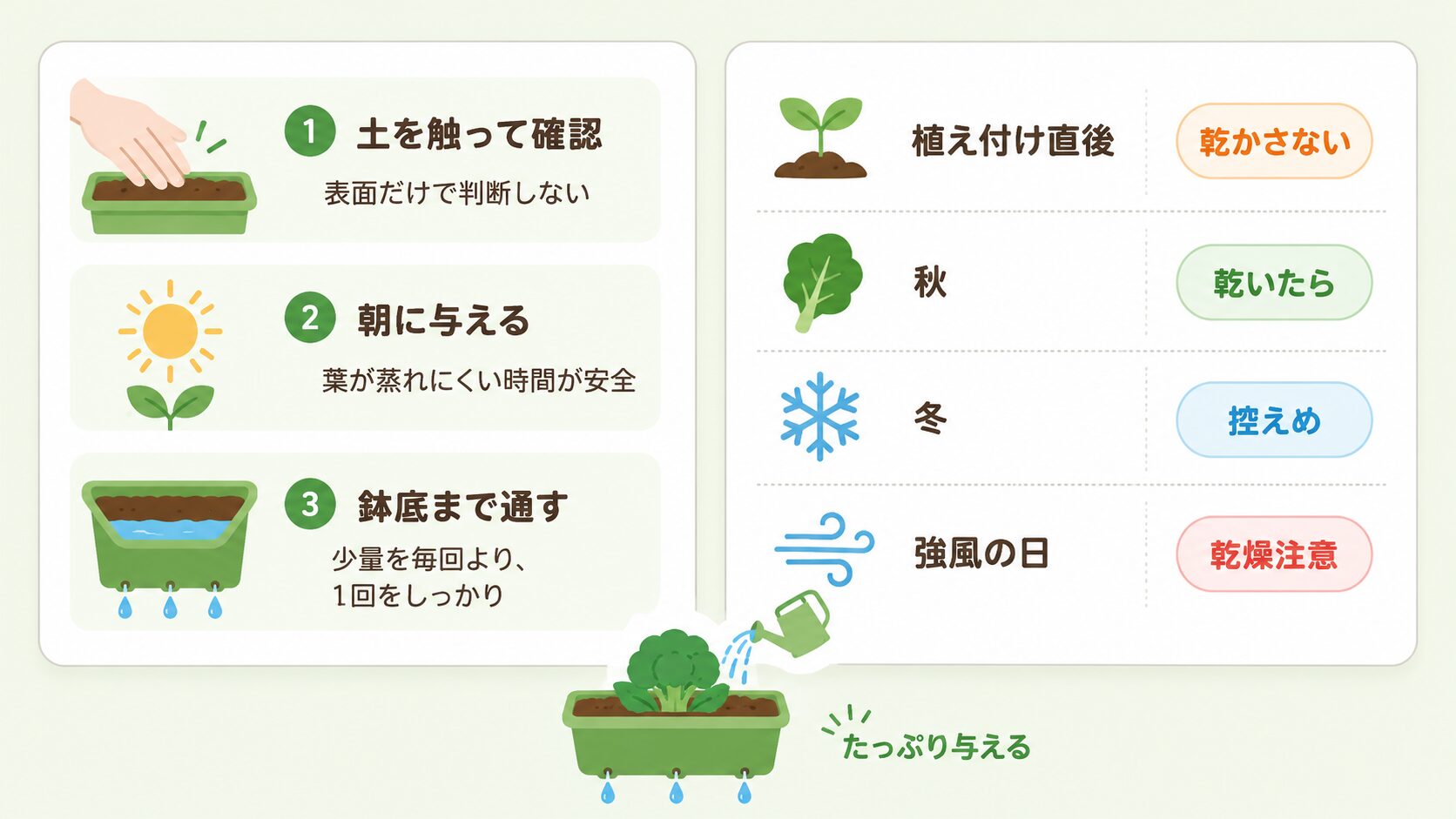 ブロッコリーのプランター栽培における水やりの基本