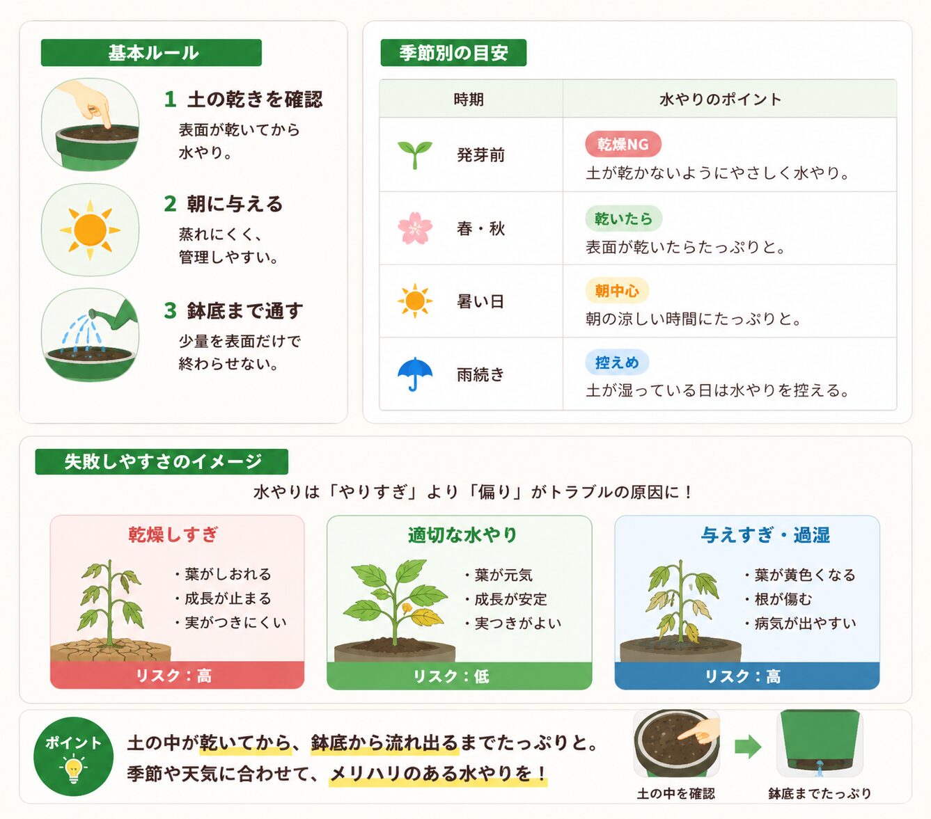 リーフレタスの水やりで土の乾き具合を確認するポイント