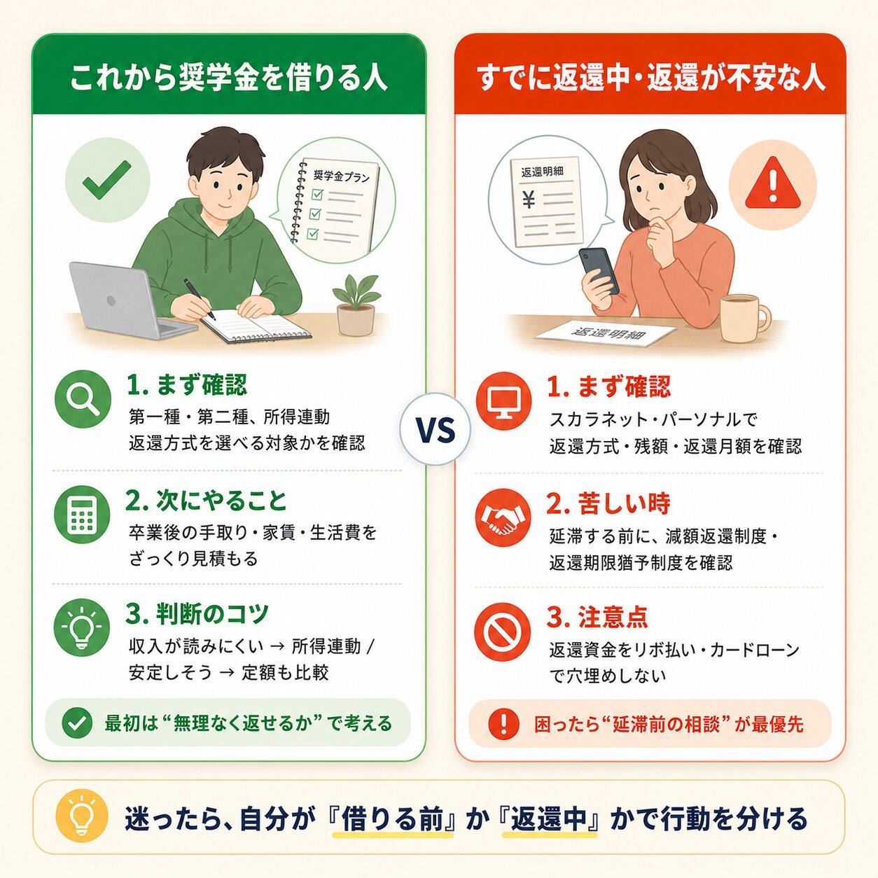 これから奨学金を借りる人と返還中で不安な人が取るべき行動シナリオ