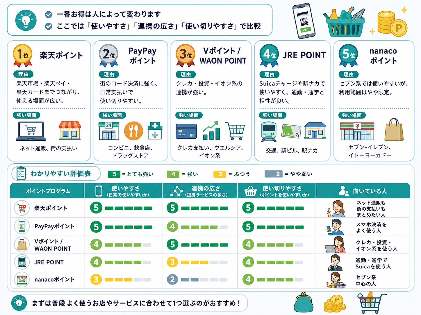 初心者向けにポイントのお得度をランキングで整理した図解