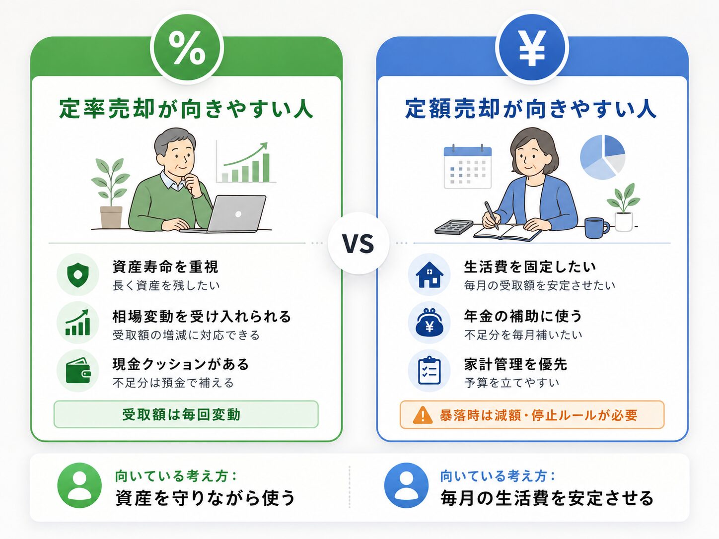 定率売却と定額売却が向いている人を比較した図解