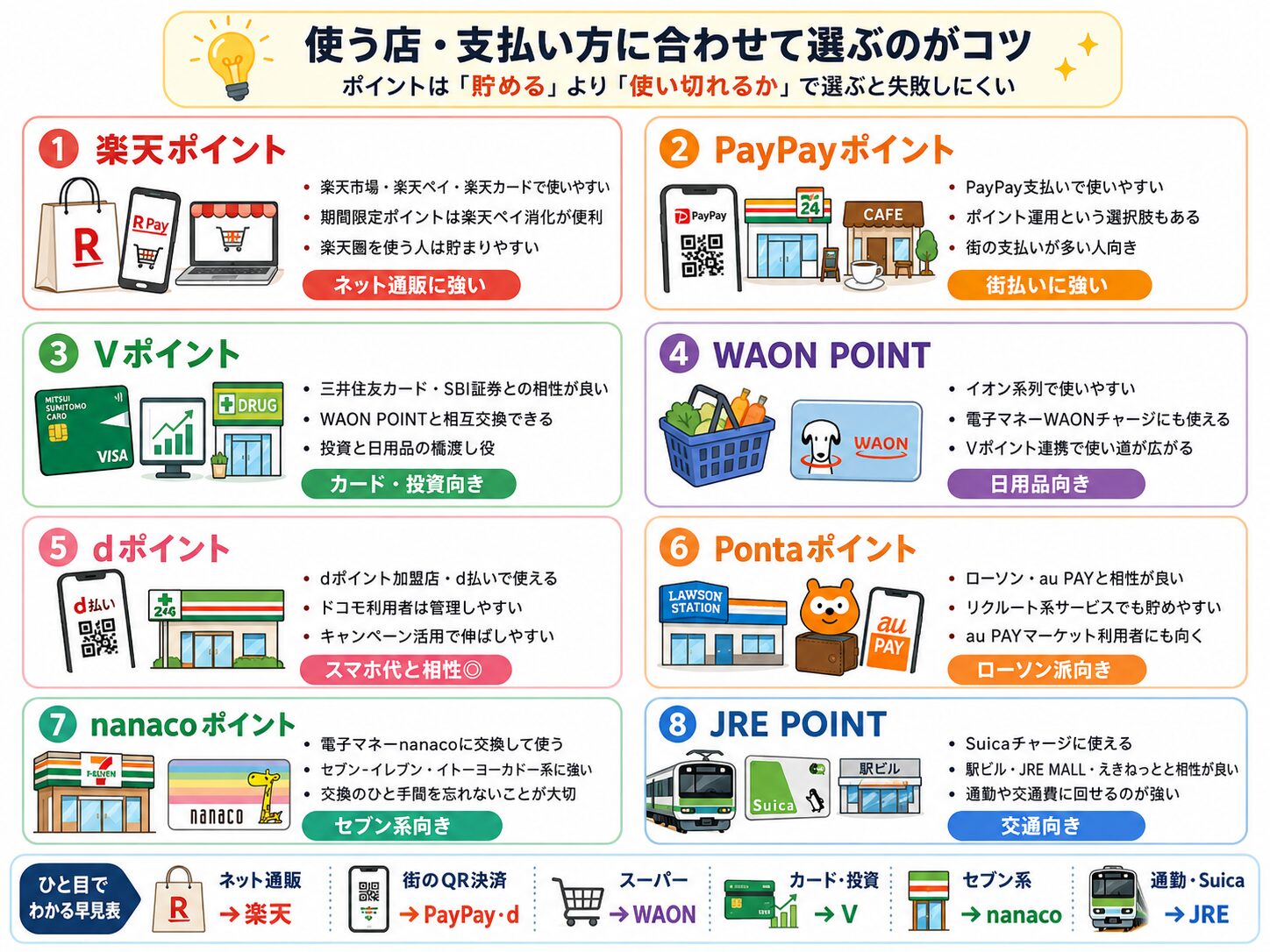 主要ポイント別の使い方の要点を整理した図解