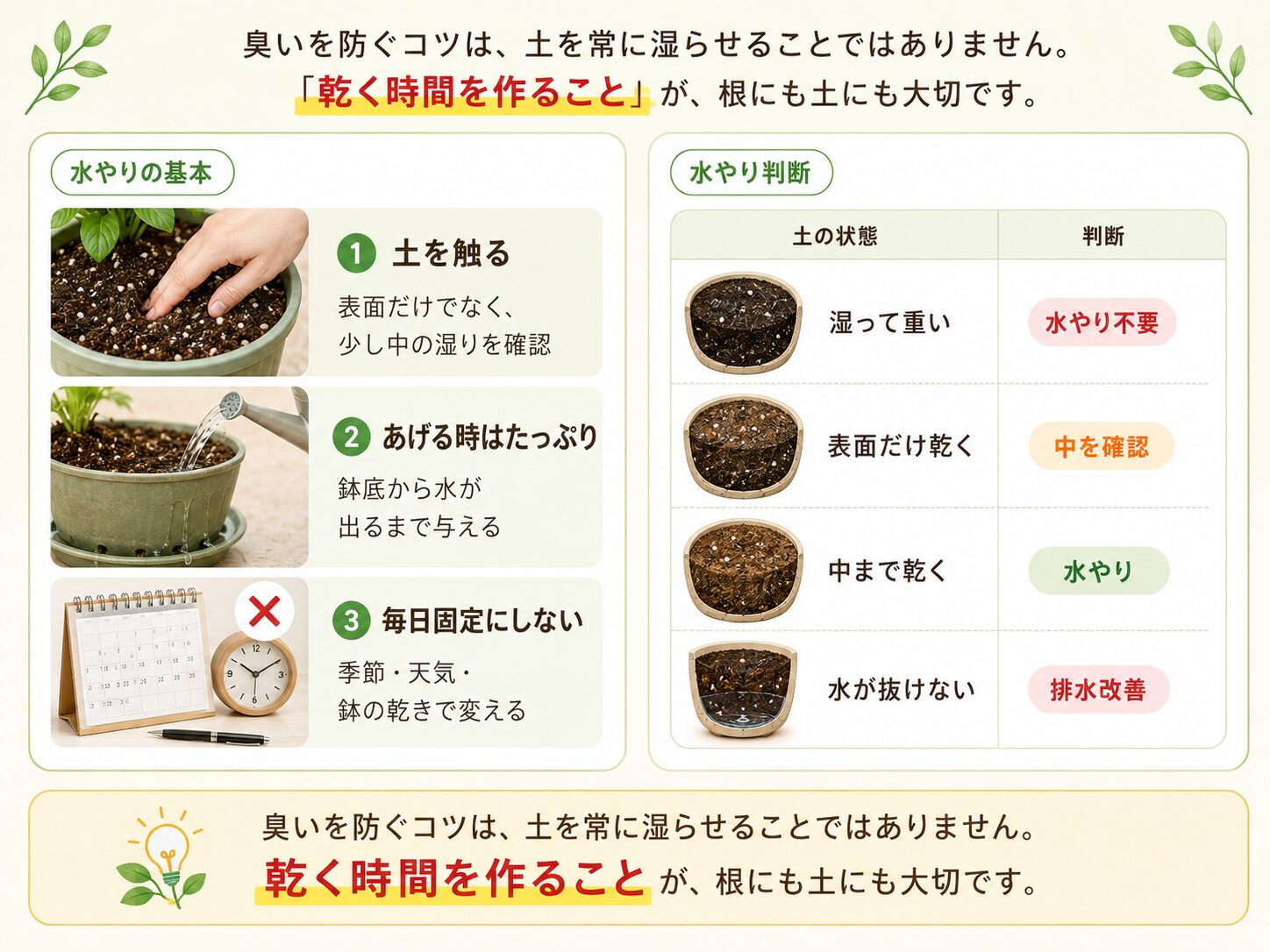 プランターの土が臭くならない水やりの基本と判断表