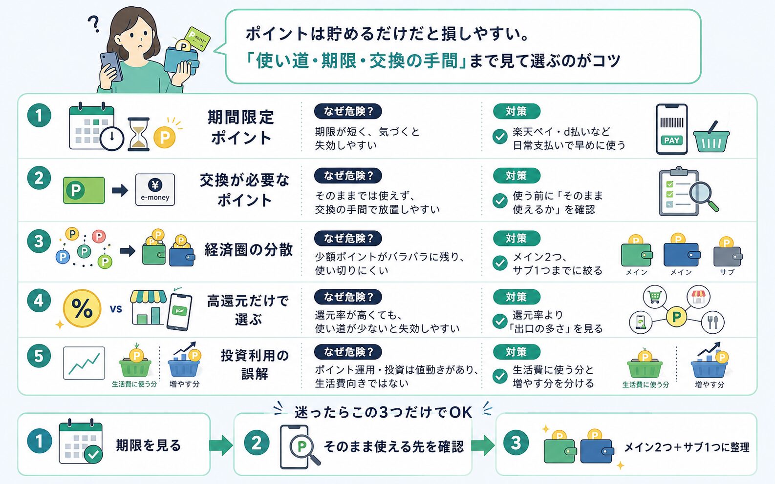 ポイントで初心者が損しやすい注意点を整理した図解