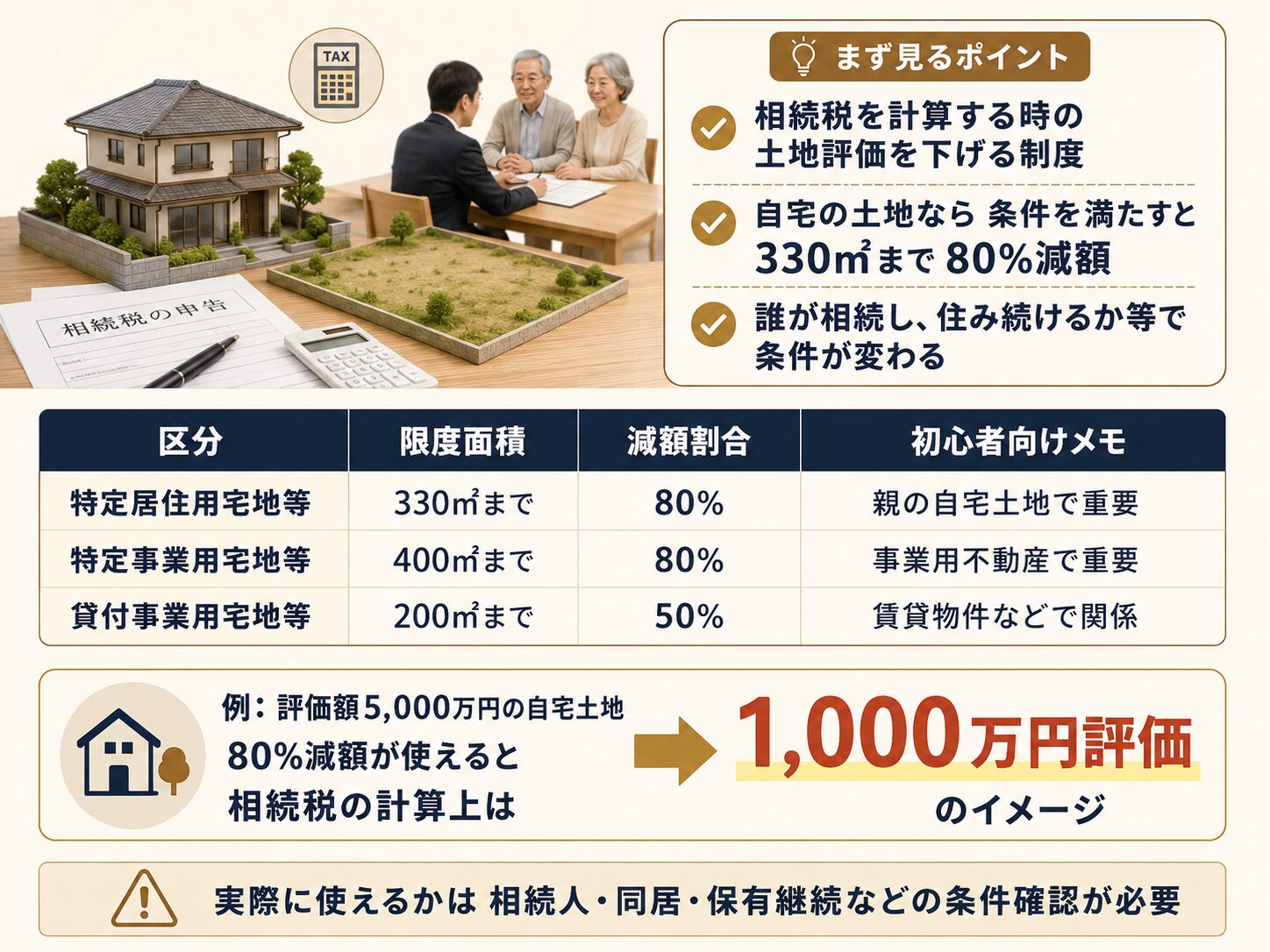 小規模宅地等の特例で土地評価額を下げられることを示した図解