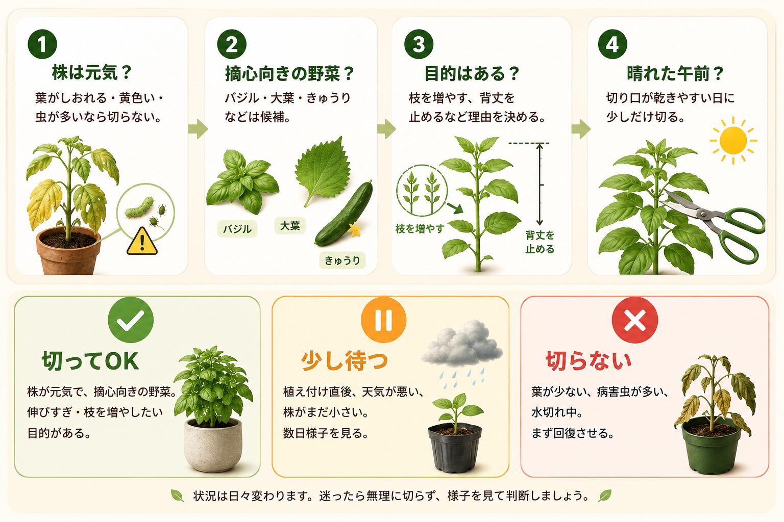 摘心するか迷った時の判断フローを示した図解