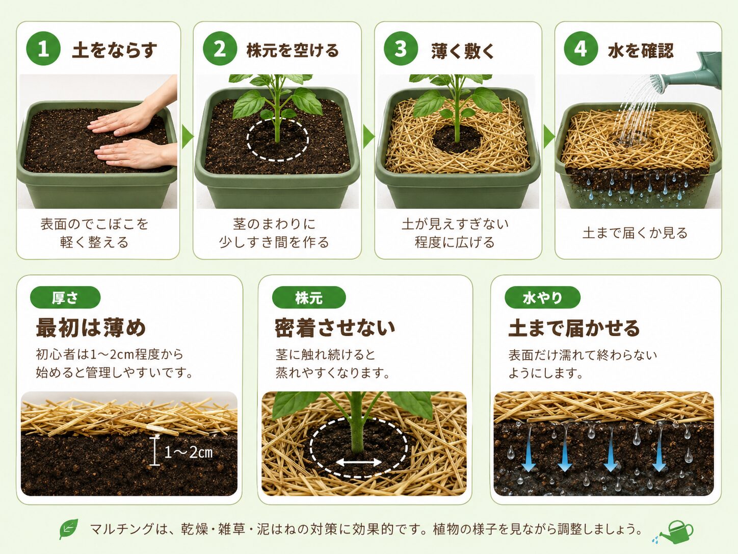 プランターにマルチングを敷く4ステップ