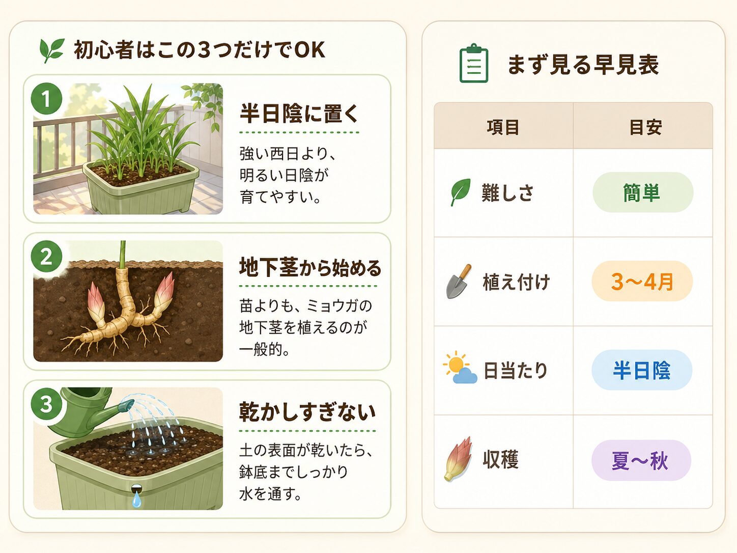ミョウガ栽培の成功ルールを初心者向けにまとめた図解