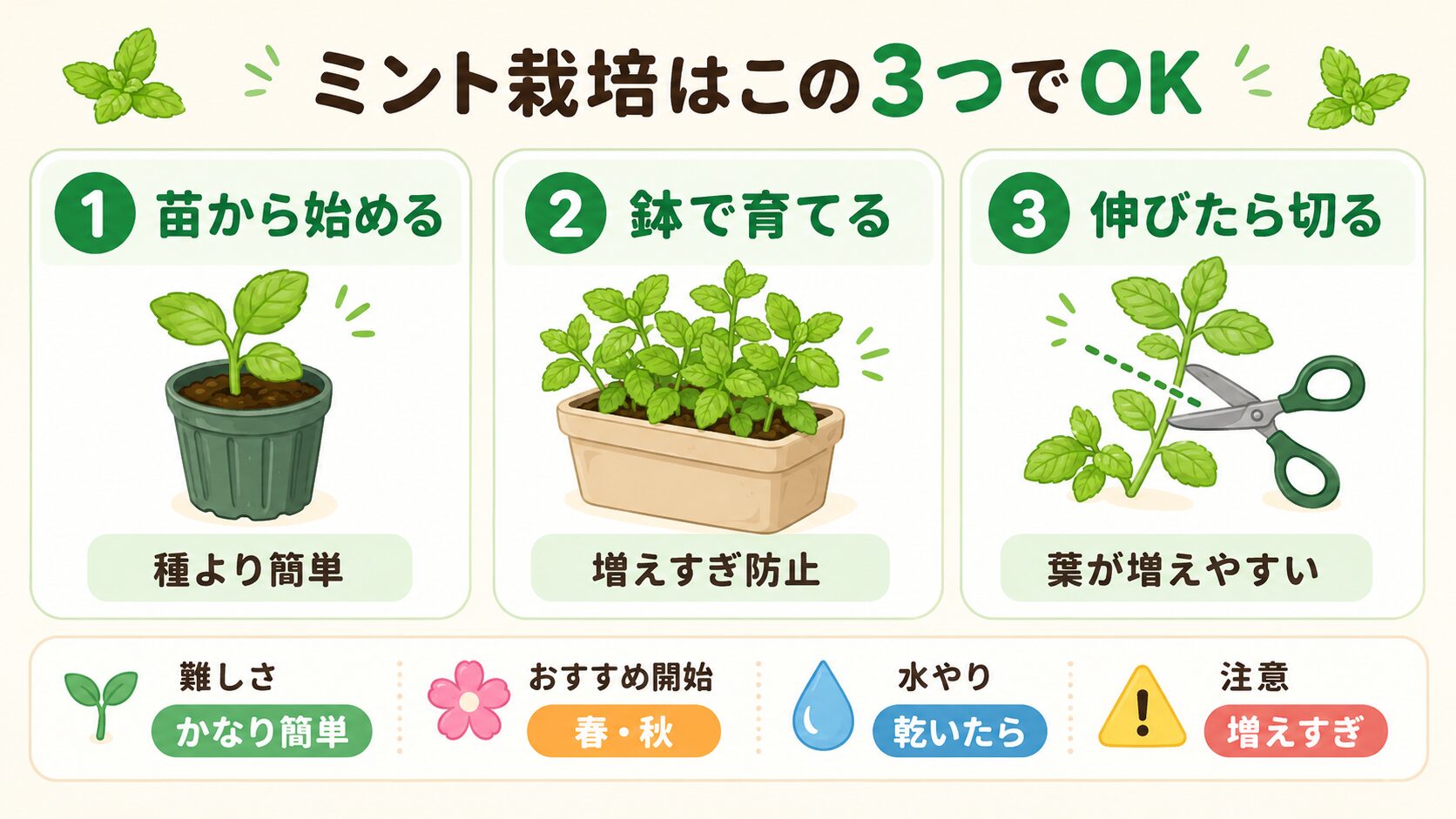 ミント栽培の成功ルールを3ステップで解説した図解