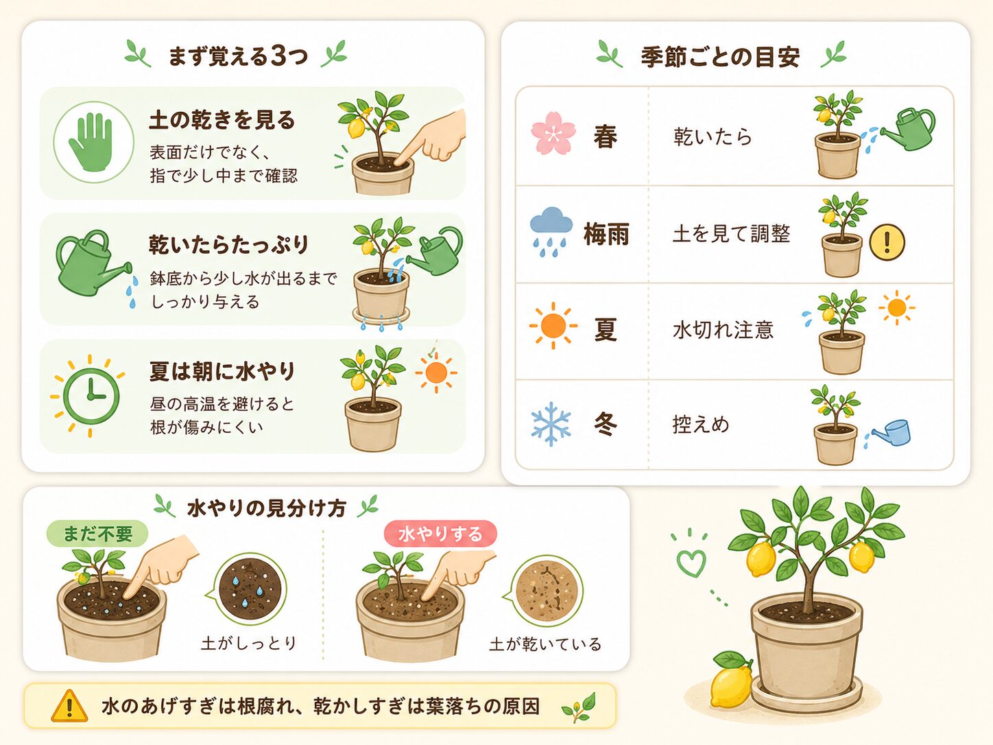 鉢植えレモンの水やり頻度と季節別の目安