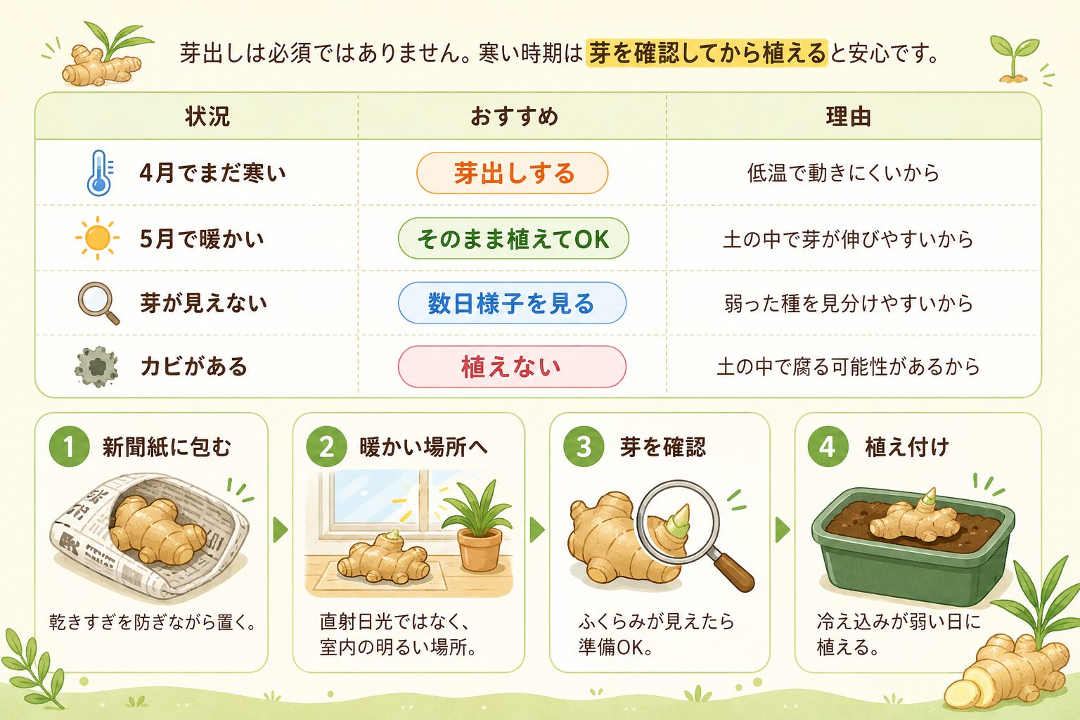 しょうがの芽出しが必要かを判断する初心者向けガイド画像
