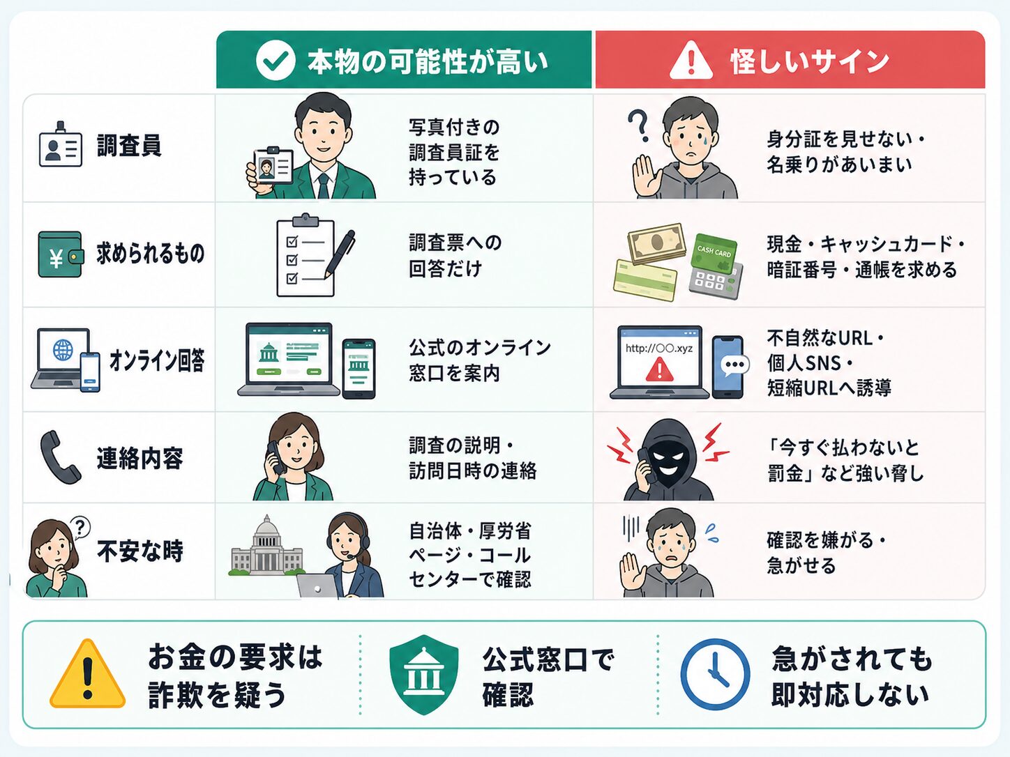 国民生活基礎調査の本物と詐欺を見分けるための確認ポイント