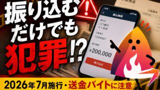 【2026年7月施行】送金バイトは犯罪｜振り込むだけでも処罰？罰則と対処法