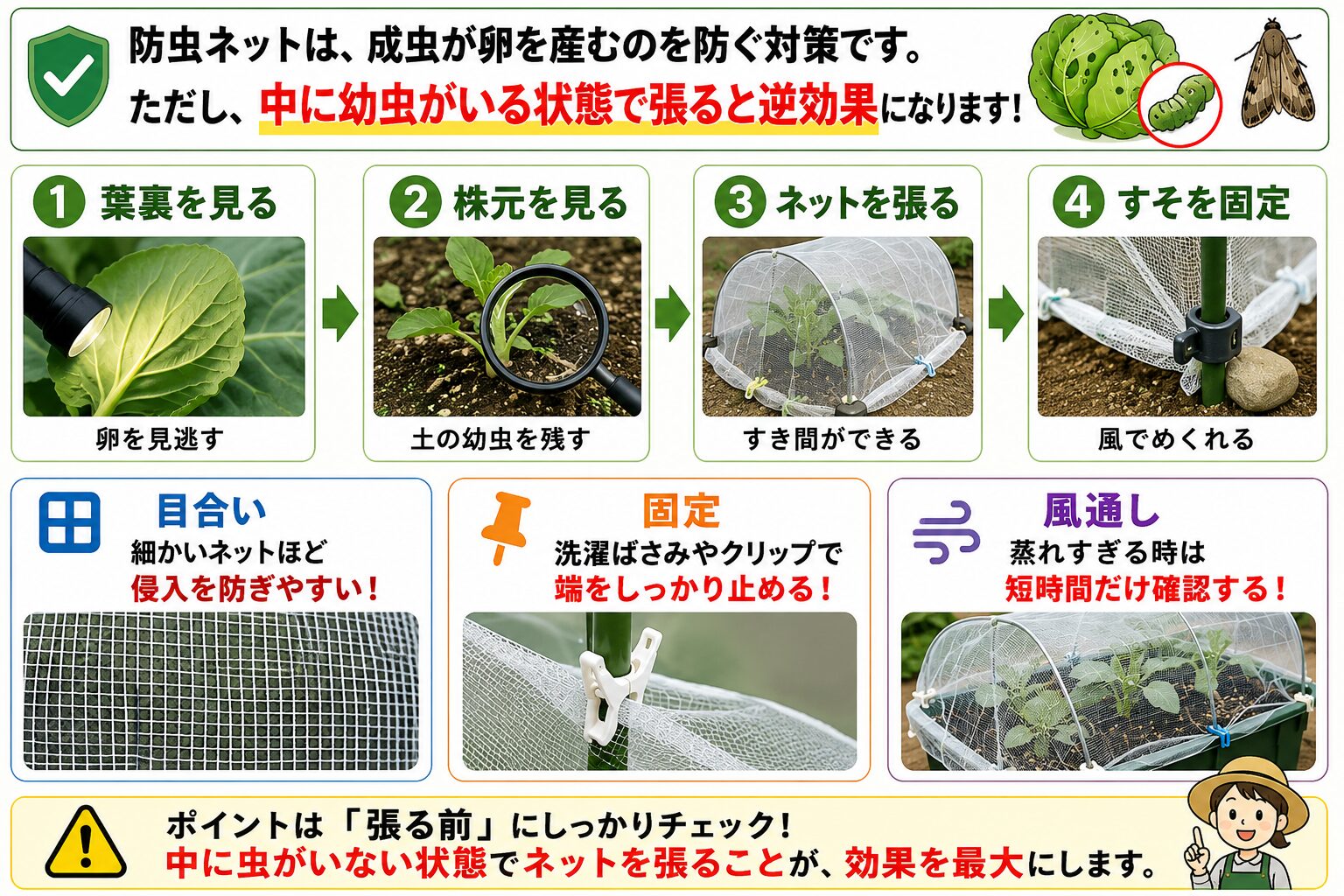 防虫ネットを張る前の確認手順