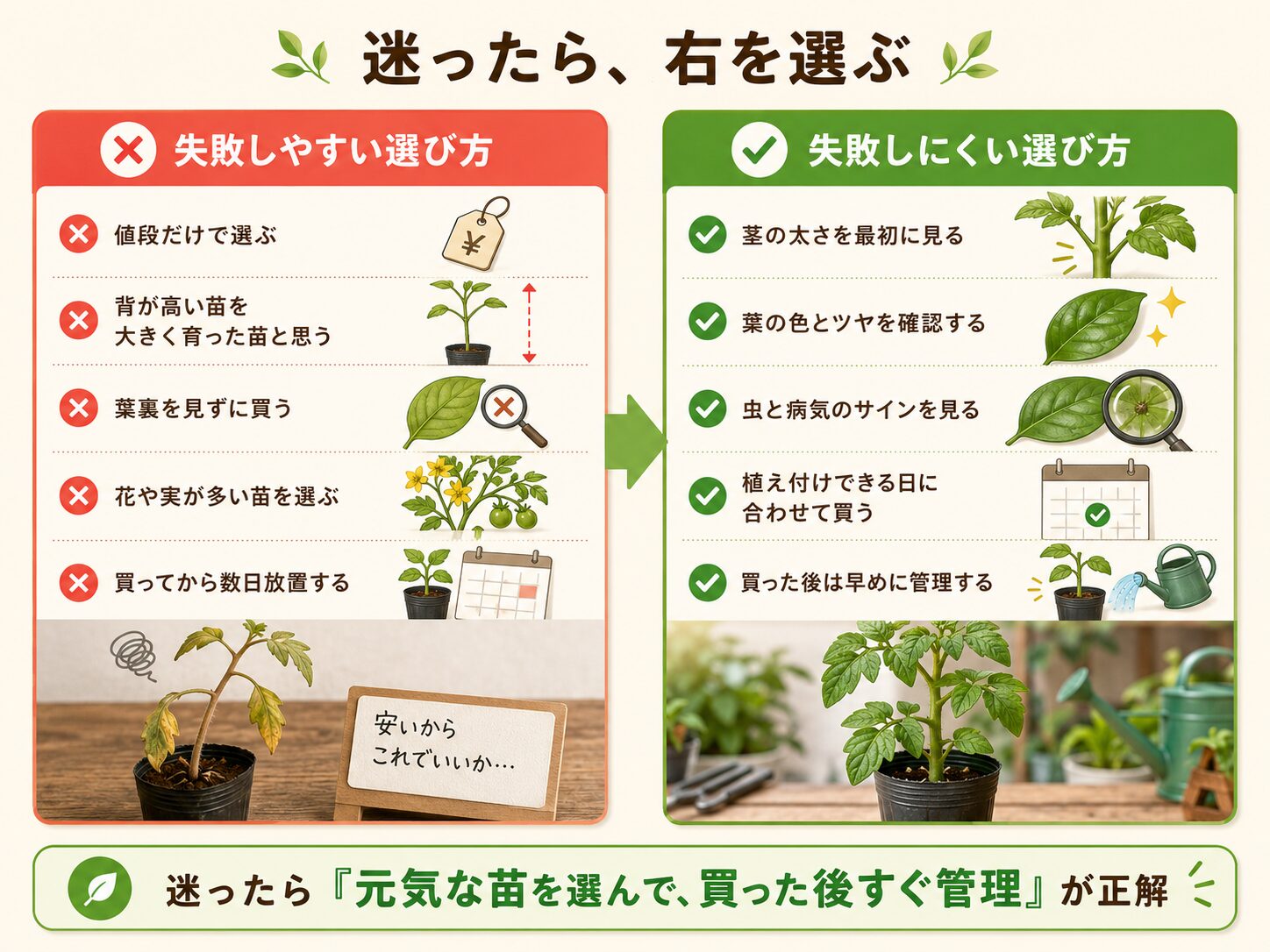 初心者がやりがちな苗選びの失敗と正しい選び方