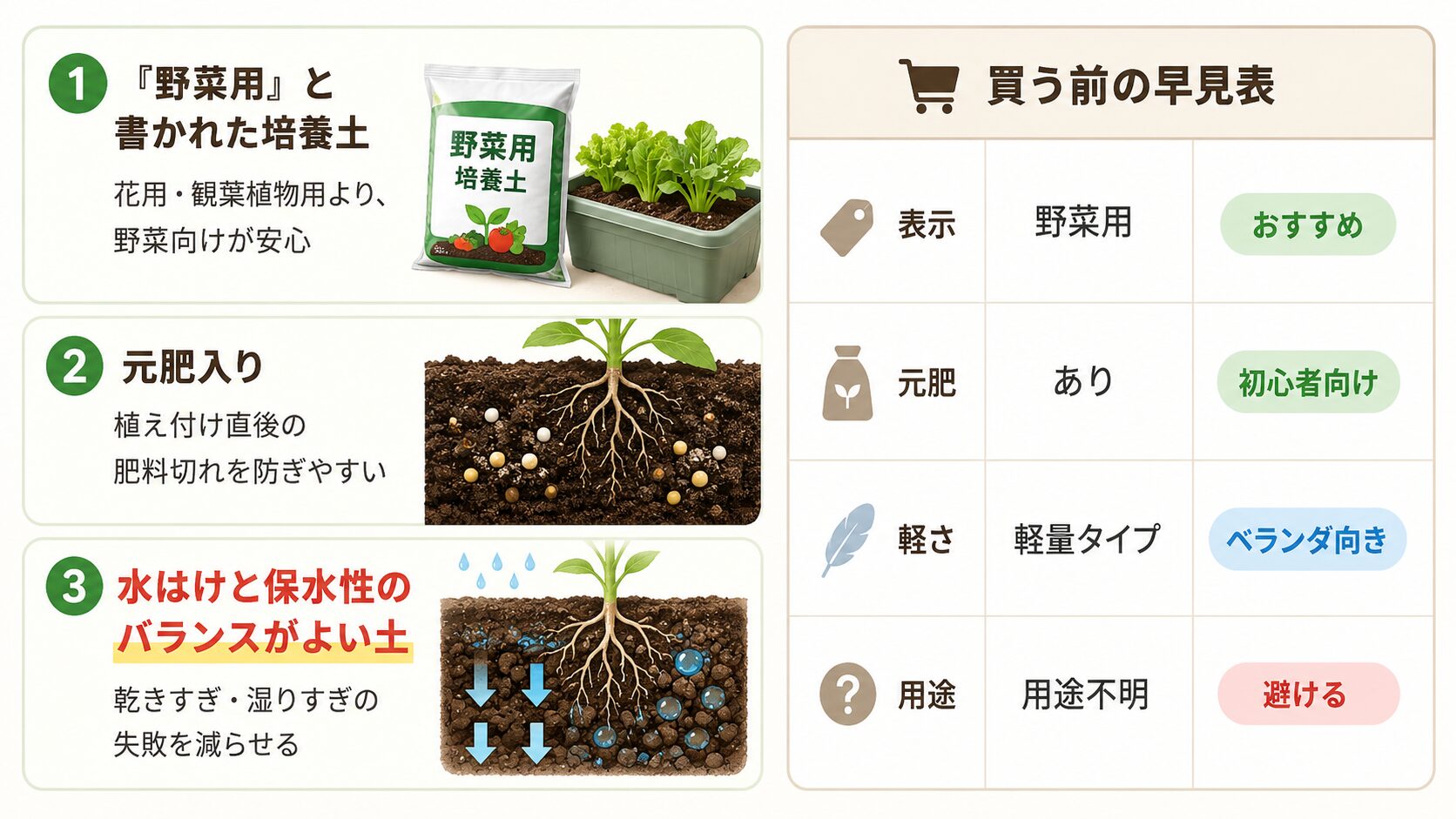 初心者が選びたい野菜用培養土の条件と買う前の早見表