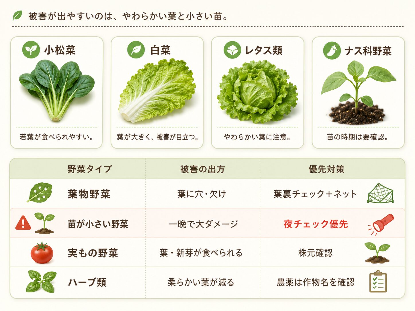 ヨトウムシに狙われやすい野菜と優先対策