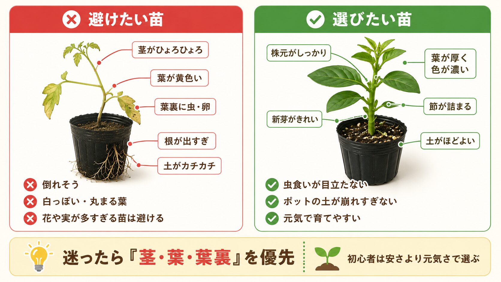 避けたい苗と選びたい苗の比較