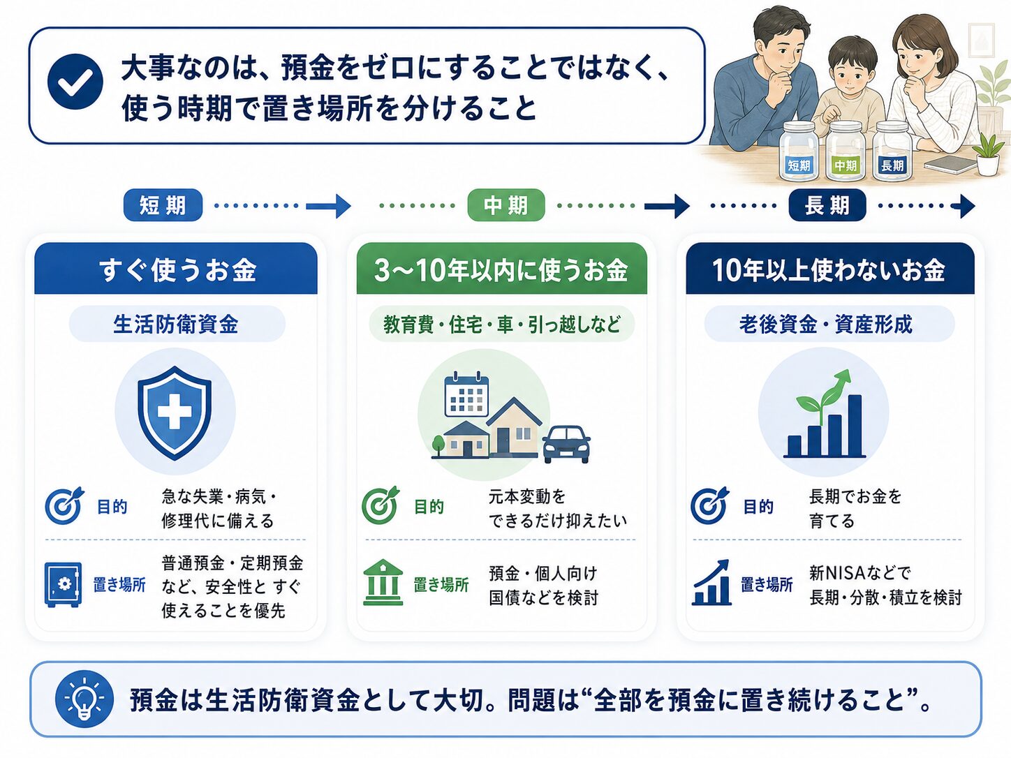 政府が国債を発行し、日銀の低金利政策と物価上昇が家計に与える影響を示した図解
